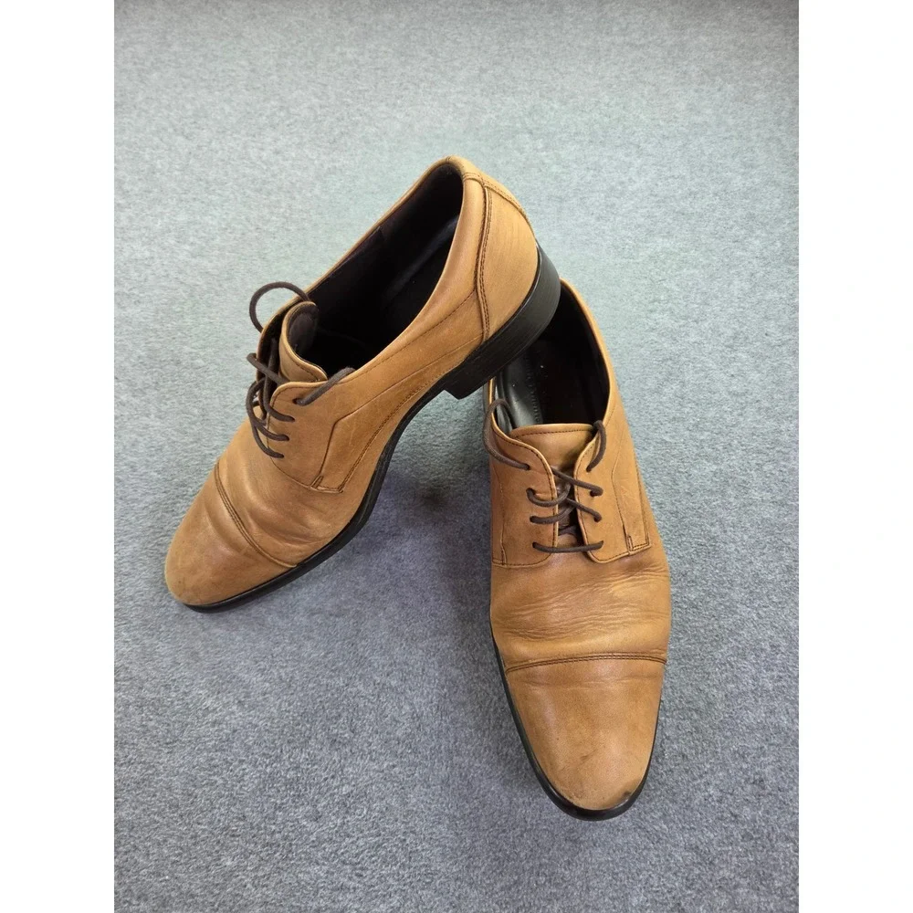 ECCO Citytray Cognac Brown Leather Cap Toe Oxford Dress Shoes Men's US 11 EU 45